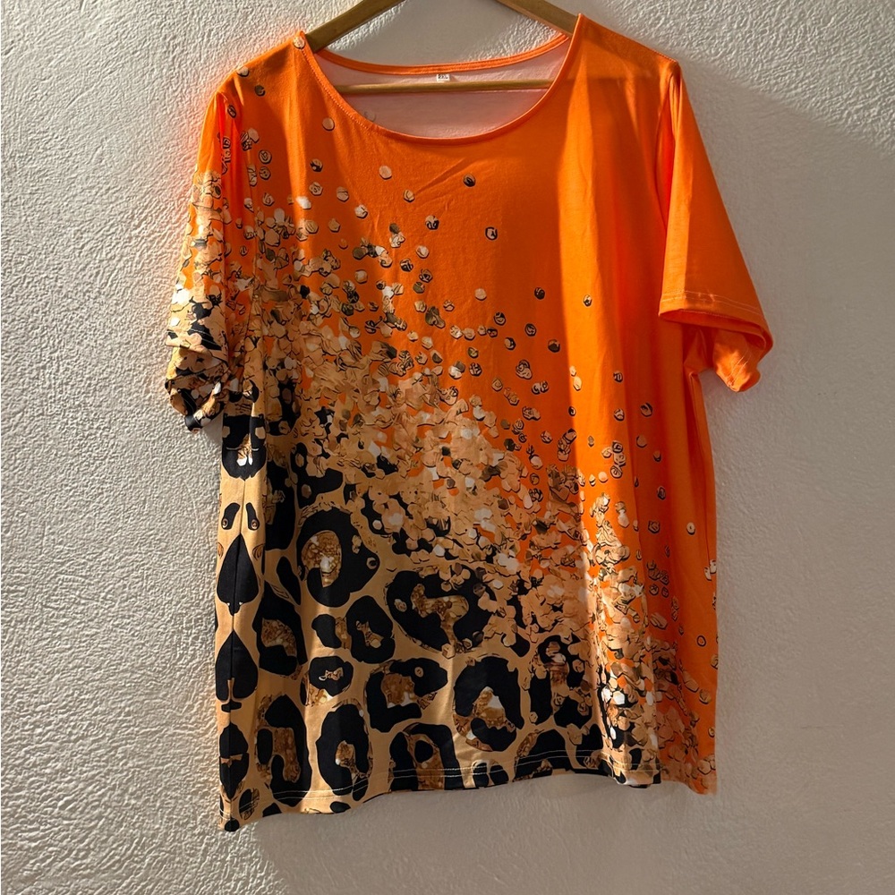 Orange Leopard Print Sequin Women's Top